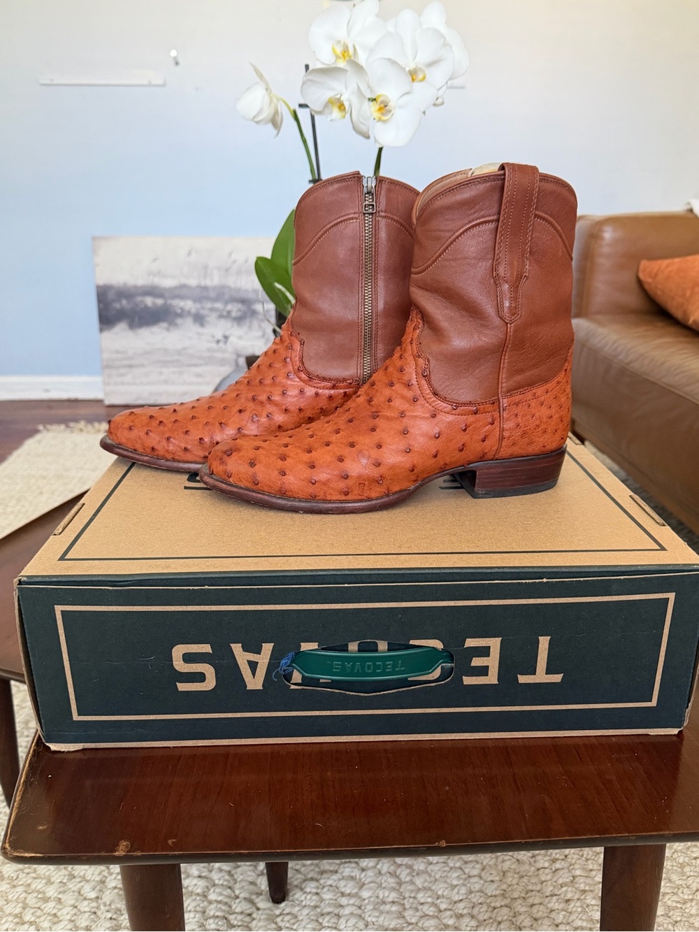 Tecovas Dean Ostrich in Pecan. 10.5EE
